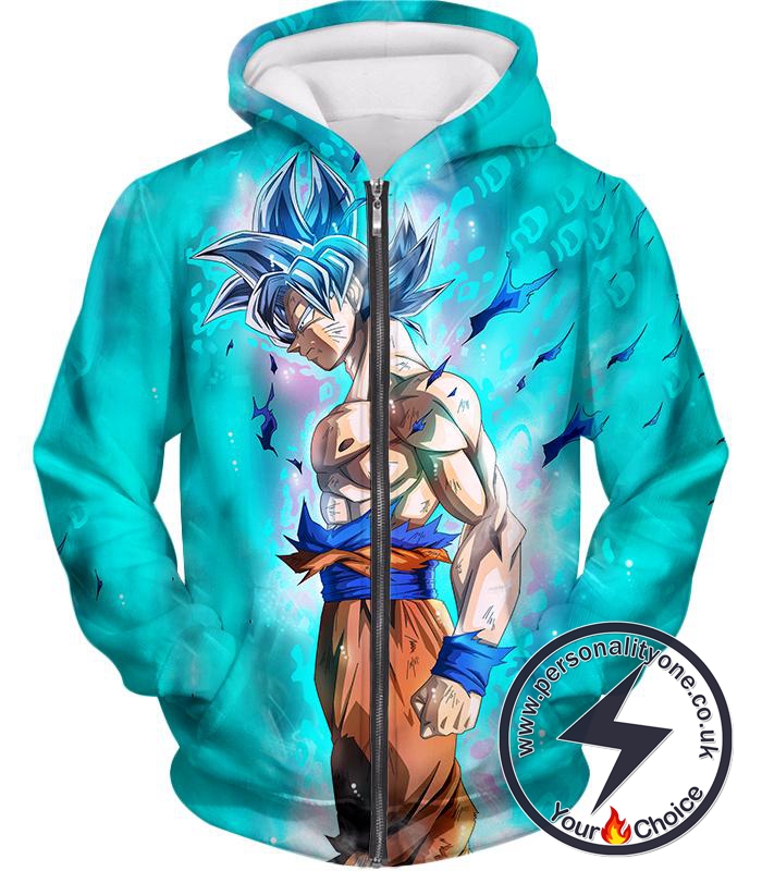 Dragon Ball Super Super Saiyan Blue Goku Ultimate Promo Cool Blue Zip Up Hoodie